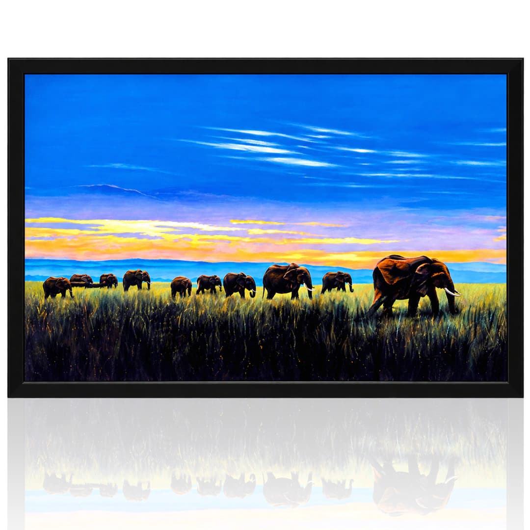 ''Majestic Elephants at Sunset'' — Acrylic Painting
